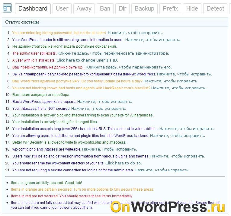 Таблица уязвимостей WordPress сайта