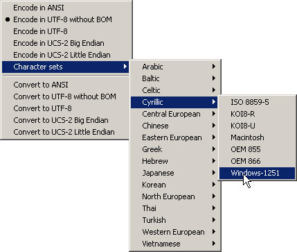 Notepad++ encode in Cyrillic Windows-1251